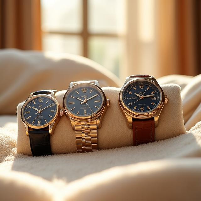 Selezione di orologi di lusso su sfondo soft